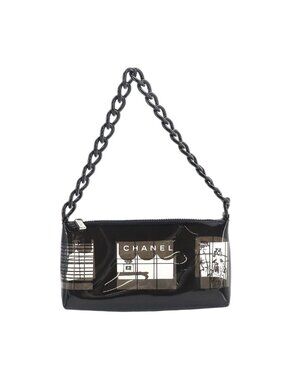 Chanel Windows Line Chain Shoulder Bag Vinyl Plastic Black Clear
